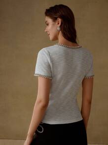 MOTF PREMIUM FAUX PEARL TRIM SHORT SLEEVE T-SHIRT