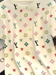 SHEIN EZwear T-shirt da donna taglie forti, manica corta, girocollo, di moda per l'estate