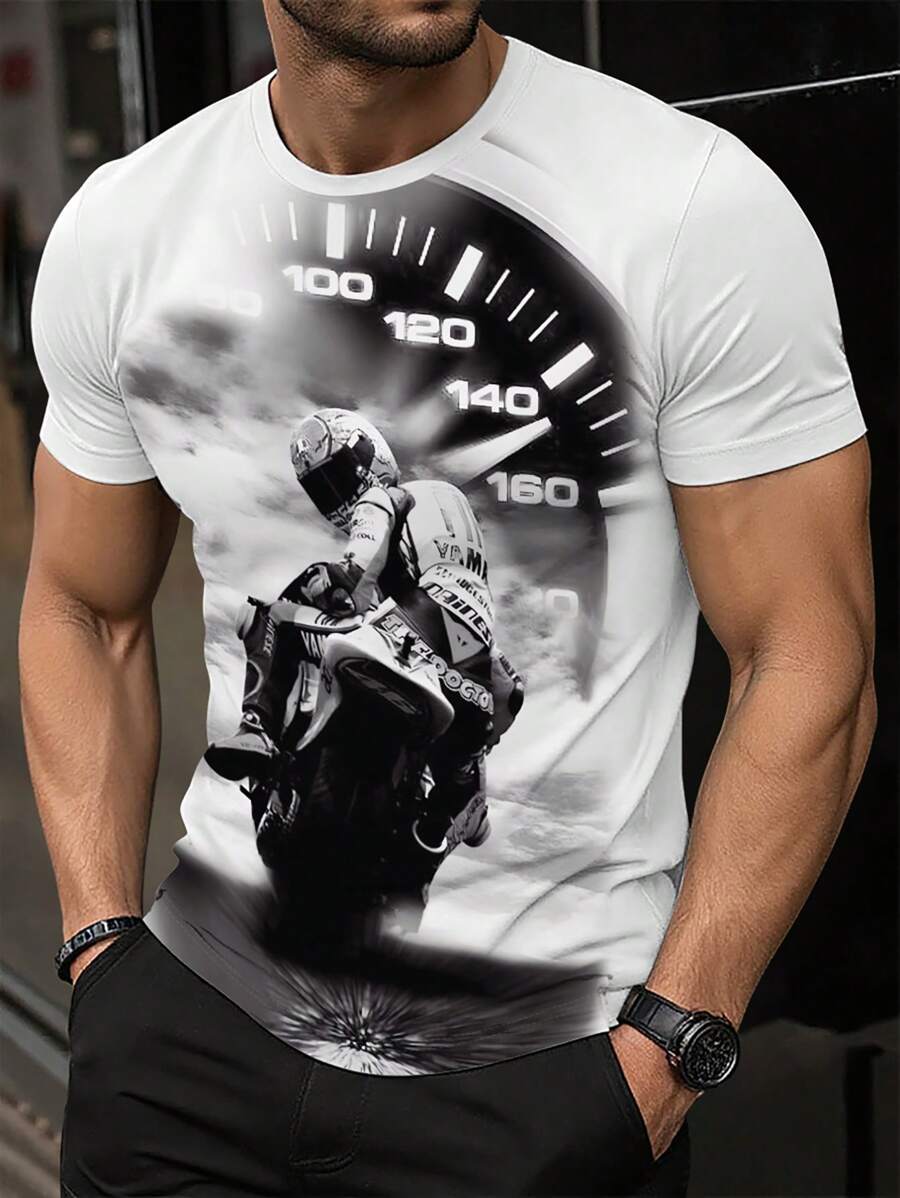 Manfinity LEGND 图案印花圆领休闲百搭短袖 T 恤，夏季