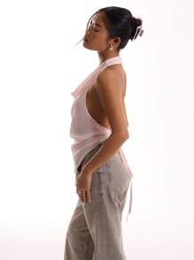 MUSERA Textured Chiffon Draped Halterneck Top Romantic Vacation Spring Summer