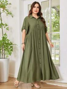 Lacomfia Vestito camicia casual con bottoni in taglie comode, manica corta, monocolore, comodo e versatile