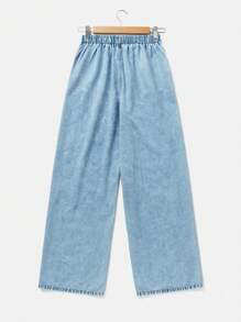 SHEIN Blugi din denim spălați, casual, moi și subțiri, cu talie elastică, pentru fete adolescente, primăvară/vară