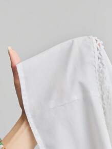 Ontre Vestido casual de vacaciones con unicolor, parche de encaje en la parte delantera y parte trasera larga - Blanco - Ver 11