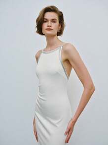Lumivelle Vestido midi de fiesta ajustado de mujer blanco elegante con lentejuelas - Blanco - Ver 5