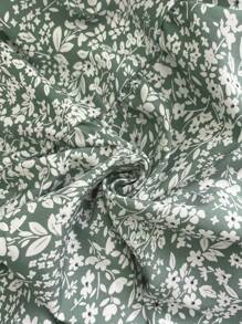 女式简约清新绿色碎花全身印花长裙，短袖