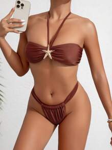 Swim Chiccia Summer Fashionable Hot-Selling Sexy Solid Color Starfish Jewelry Design Bikini Swimwear Set - Rust Brown - View 4