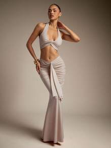 Hauture Top básico de mujer para vacaciones de verano en la playa y el mar, unicolor con escote en forma de U retorcida