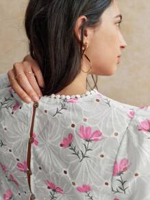 Écloséra Áo cánh trắng thêu họa tiết hoa cổ chữ V rộng rãi không tay cho nữ, mùa xuân/hè - Hồng - Xem 6