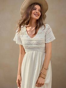 Wildy Summer American Romantic Boho Lace Patchwork Graduation Music Festival White Lace Dress Teacher Outfits For Women Brunch Outfits For Women Tea Party Dress - White - View 1