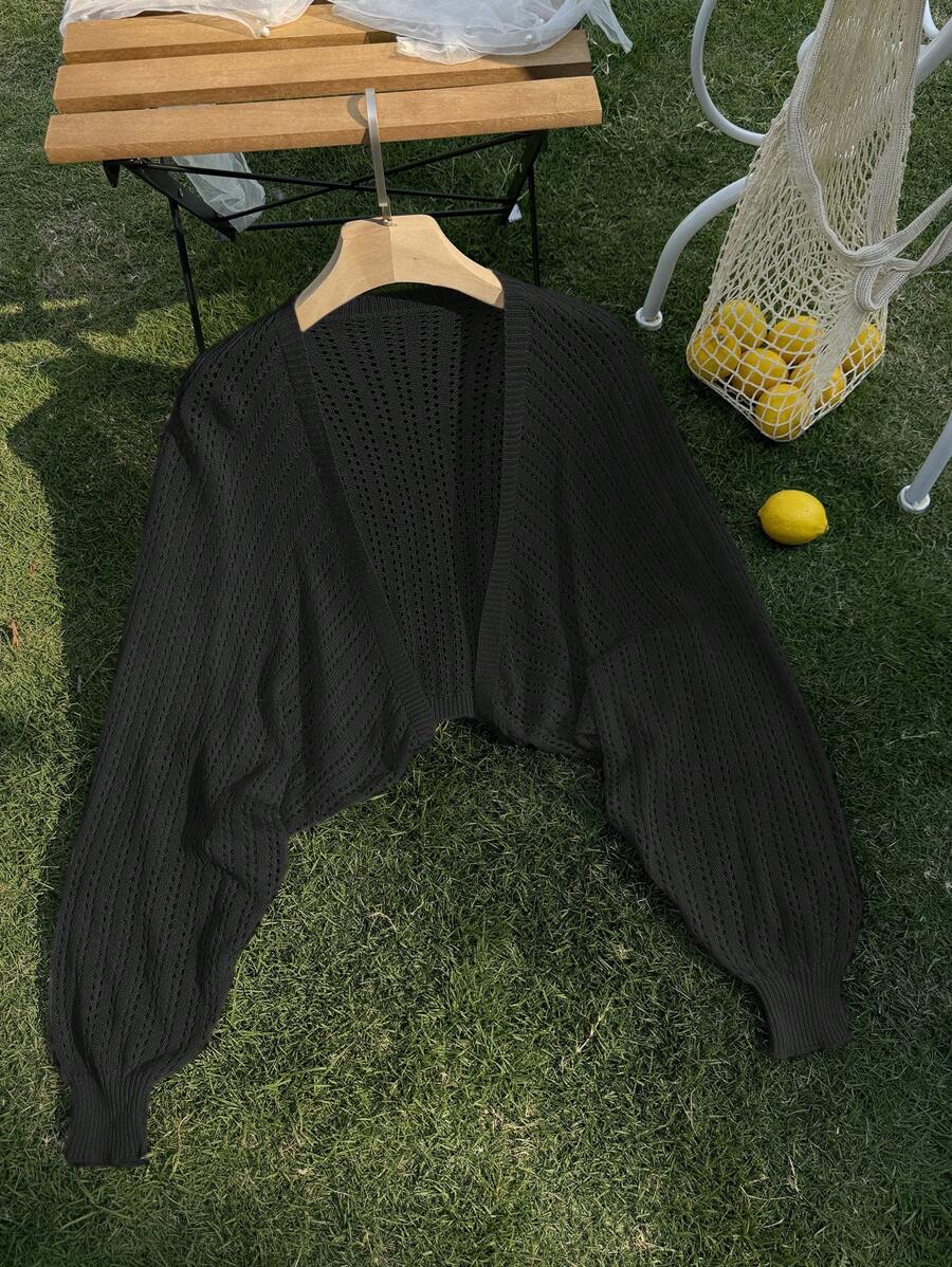 SHEIN Privé Plus Size Women Casual Solid Color Long Sleeve Black Cardigan Women Summer Y2k Summer Cardigan,Fall,Winter
