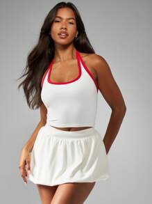 MISSGUIDED 运动挂脖工字背心短款背心舞蹈工作室运动服瑜伽夏季健身房普拉提健身跑步背心 - 白色 - 查看 1