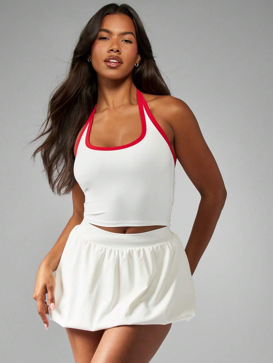 MISSGUIDED 运动挂脖工字背心短款背心舞蹈工作室运动服瑜伽夏季健身房普拉提健身跑步背心 - 白色 - 查看 1