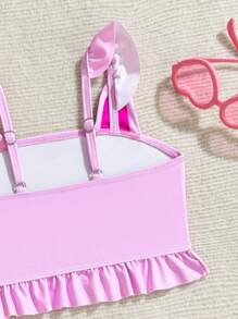 Conjunto de traje de baño con estampado de dibujos animados y volantes con estampado de leopardo para niña - Multicolor - Ver 7