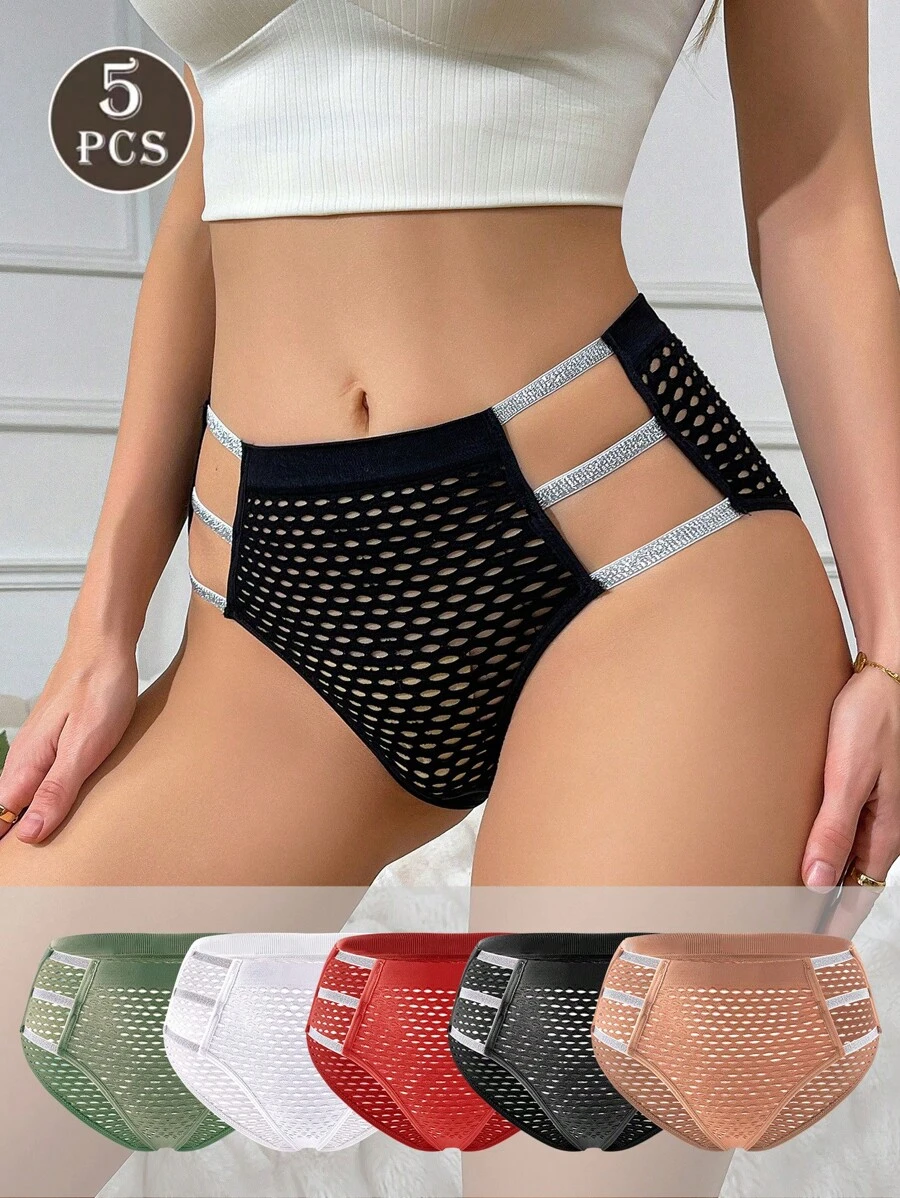 SHEIN 5件套女士撞色吊带性感三角内裤 - 彩色 - 查看 1