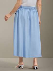 Flouryn تنورة أنيقة مزينة بأزرار على شكل خط A لحجم كبير للنساء (مع حزام الخصر) ملابس نسائية للصيف والعطلات للنساء ذوات المنحنيات، ملابس زفاف من شاين كيرف - الأزرق - مشاهدة 2