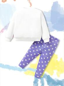 Nick 90s | SHEIN 2 Stücke/Set Baby Mädchen süßer Cartoon Mädchen Grafik Sweatshirt und lila gepunktete Leggings, Lässig Stil geeignet für Frühling/Herbst/Winter