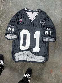 Aesthetic Post 男式加大码网眼面料 T 恤搭配 V 领足球球衣