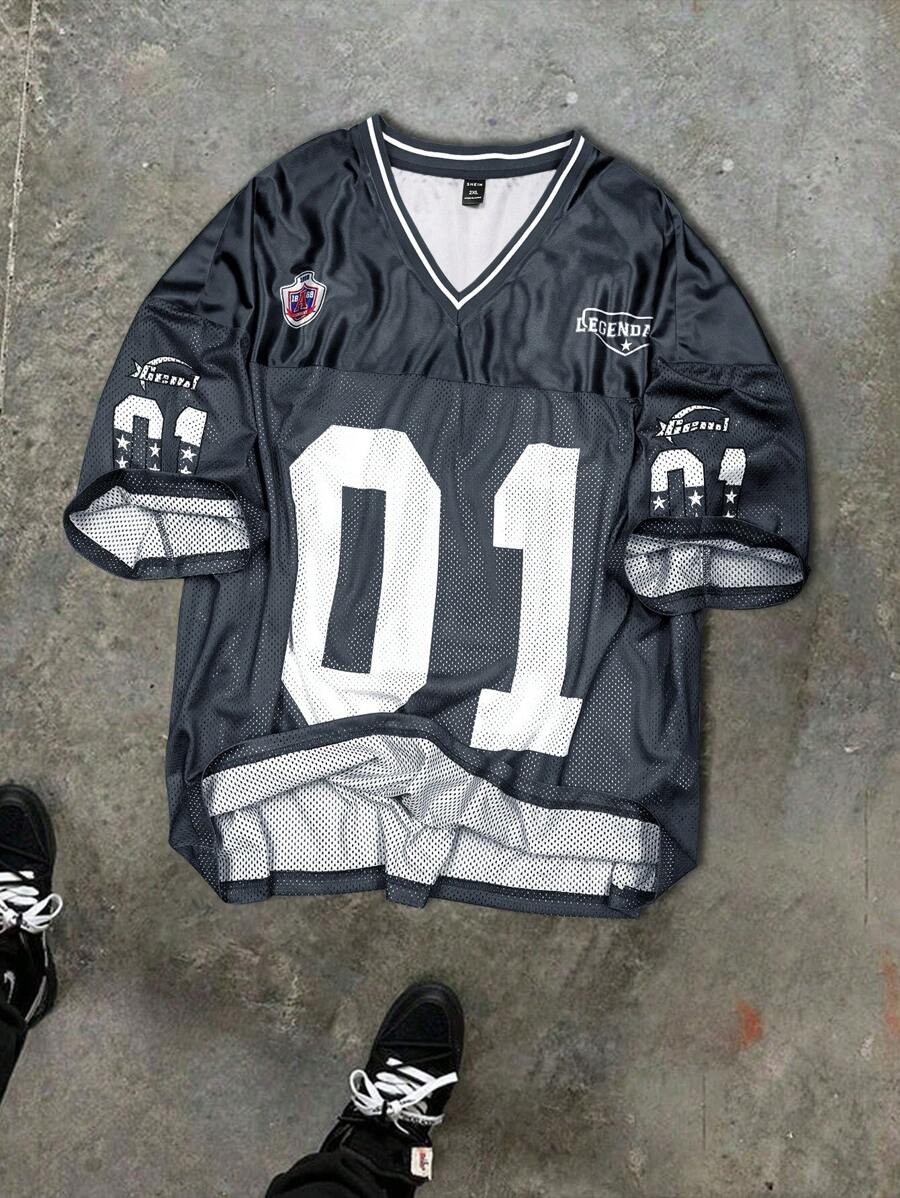 Aesthetic Post 男式加大码网眼面料 T 恤搭配 V 领足球球衣