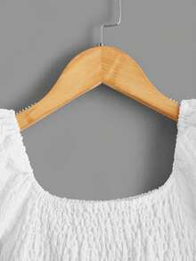 SHEIN Girls' Square Neck Puff Sleeve Cabled Splice Ruffle Hem Dress - White - View 6