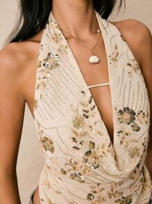 Poéselle 女士性感亮片露背吊带背心，夏季