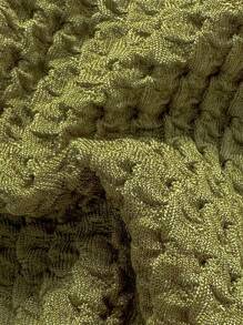 Swim Vcay 女士夏季沙滩两件套比基尼套装，纯色提花面料，流苏和肩部系带细节 - 綠色 - 查看 7