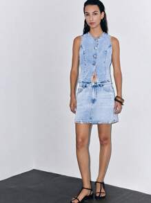 Lumivelle Women's Summer Casual Low-Waisted Ripped Denim Mini Skirt - Light Wash - View 3