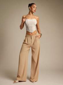 Hauture Women's Sexy Going Out Sheer Nude Ruched Bustier Top