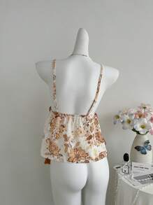 Sweetra Bohemian Embroidery & Graphic Print Camisole, Backless Spaghetti Strap Casual Vacation Tank Top - Multicolor - View 2
