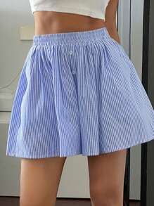 DAZY Women Striped Short Pants Lounge Pants Pajama - Blue - View 1