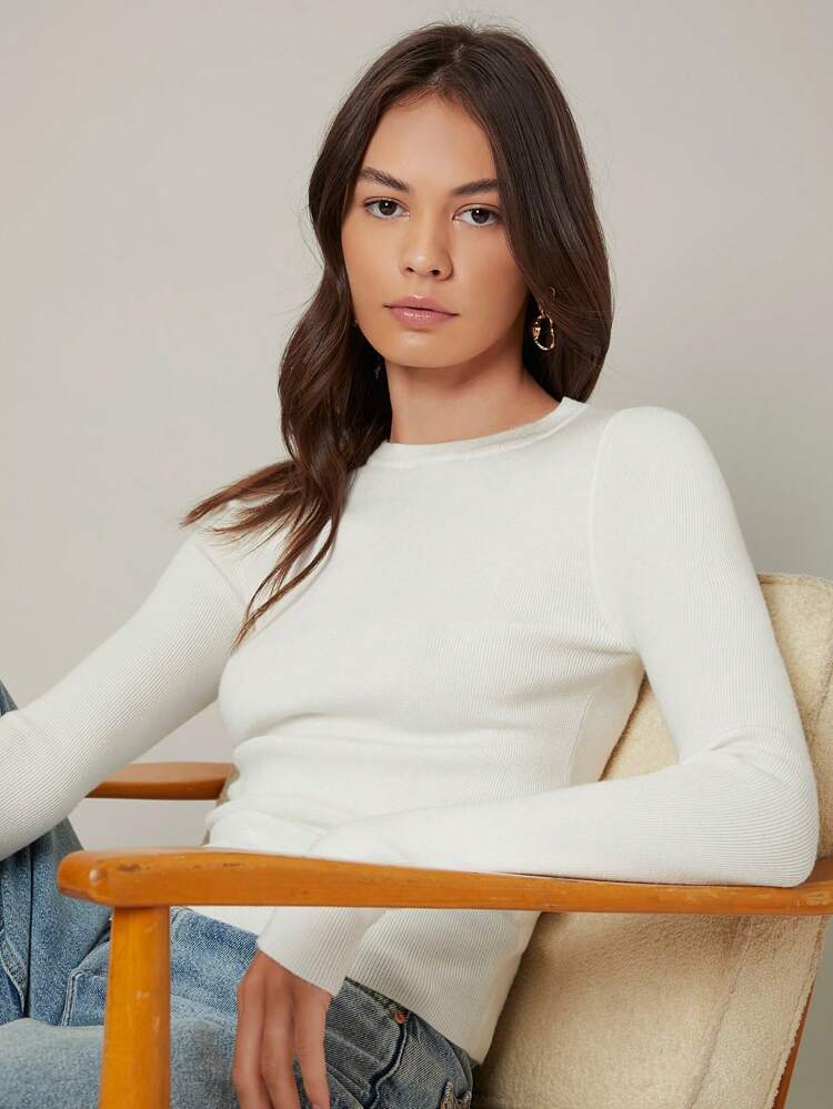 2025年 レディース ホワイト エラスティック ボートネック セーター、ロマンチック、エレガント、多用途、オフィスカジュアル、秋冬の日常着、通勤にも