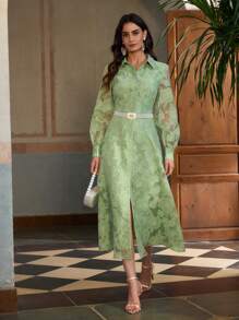 ZEYLAH 镂空花卉面料，蓬松裙摆，浪漫茶会优雅连衣裙