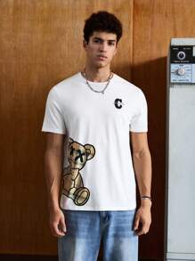 SWAVVY 男士T恤修身短袖圓領圖形T恤，休閒搞笑夏季必備 - 白色 - 查看 3