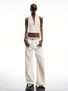 LYSMO Top halter de punto con strass para mujer - Nuevo lanzamiento primavera/verano 2025