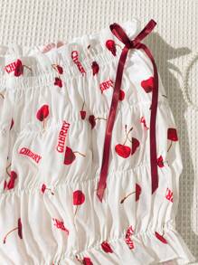 SHEIN EZwear Plus Size Summer Fruit Print Blouson & Overlay Shorts - Multicolor - View 5