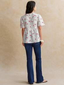 Écloséra Áo cánh trắng thêu họa tiết hoa cổ chữ V rộng rãi không tay cho nữ, mùa xuân/hè - Hồng - Xem 2