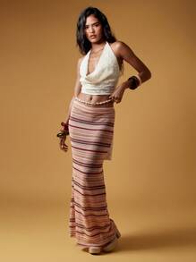MISSGUIDED Knitted Crochet Maxi Skirt Beach Resort Wear Holiday Fashion Stretch Striped Long Summer Beachwear - Multicolor - View 3