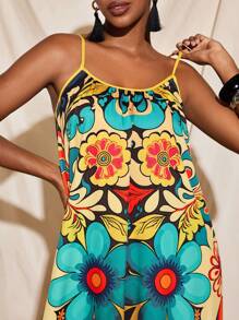 JIAN LASALA Boho All-Over Printed Spaghetti Straps A-Line Oversized Maxi Dress Women Vacation Summer Dress Women Birthday Outfit Women Dresses Elegant Gown Women Summer Clothing Beach Vacation Outfits European Summer Going Out Hawaii Outfits Women Ankara Dress Resort Wear Flowy Dress Vintage Homecoming Formal Dress Wedding Guest Dress Women - Multicolor - View 5
