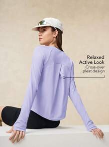 OutZeal Women Outdoor Pink Tee Gym Top Long Sleeve UV Protection Cool Touch Cross-Over Pleat With Thumbhole