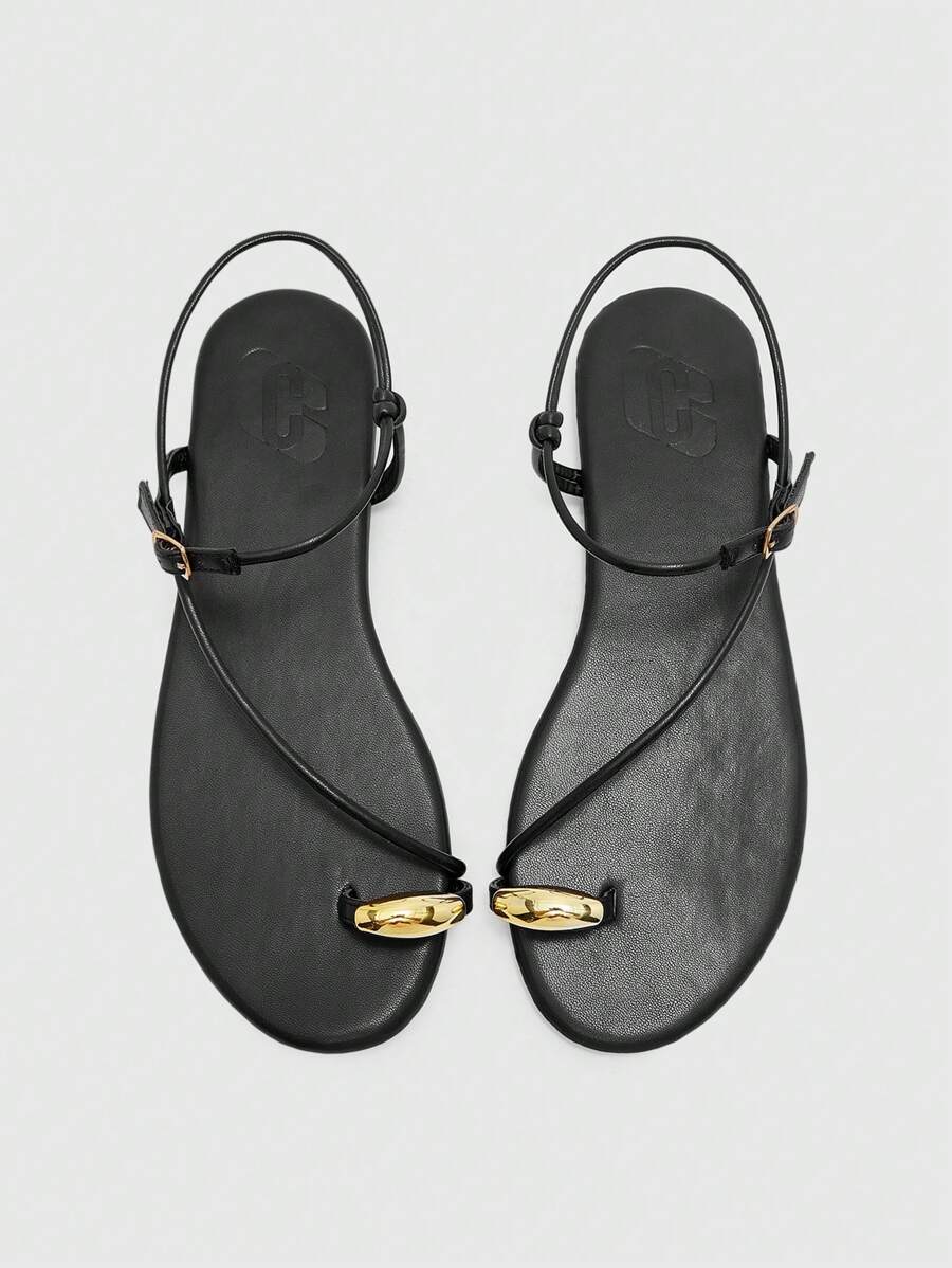 CUCCOO BIZCHIC 女士平底圆头系带鞋，时尚海滩度假平底凉鞋 - 黑色 - 查看 1