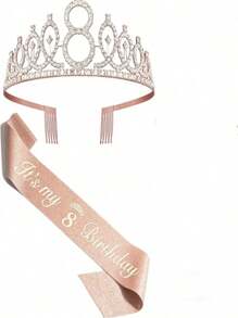 Set de 2 piezas que incluye peine para el cabello con corona de cristal de strass para el 3er, 4to, 5to, 6to, 7mo, 8vo, 9no cumpleaños, decoración de aniversario, "¡Es mi 5to cumpleaños!", faja de satén, suministros para fiestas, corona de strass y decoración de cumpleaños, navidad, día de la madre, graduación - Multicolor - Ver 5