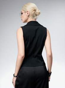 ROMWE Goth Áo vest kẻ sọc ôm vừa vặn cổ chữ V sâu phong cách nàng tiên cá cho trang phục công sở - màu đen - Xem 3