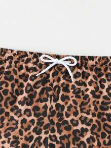男童豹纹印花沙滩泳池泳裤，适合泳池派对、海滩度假和冲浪