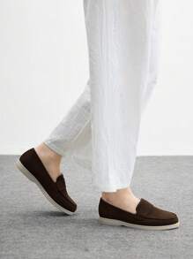 CUCCOO BIZCHIC Zapatos planos cómodos de punta redonda para mujer, sencillos y de moda en suela sintética con slip-on, color café oscuro, aptos para primavera y verano, uso diario - Café integral - Ver 9