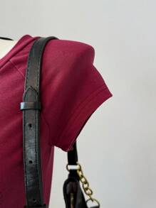 SHEIN EZwear Áo thun dệt kim họa tiết tương phản đỏ đen Encore dành cho nữ - Màu Đỏ Sâu - Xem 4