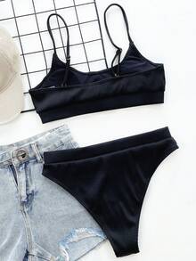 SHEIN Swim Summer Beach Ribbed High Waisted Bikini