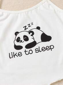 SHEIN 6pcs Tween Girls Cute Cartoon Dessert & Panda Pattern Camisole & Shorts Summer Casual Sleepwear Set - Multicolor - View 3