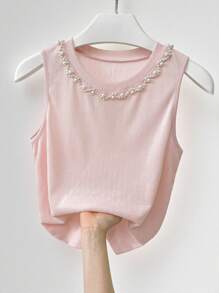 INAWLY 女士无袖纯色背心，适合夏季 - 粉色 - 查看 4