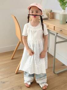 DAZY Vestido sin mangas de unicolor para niña, minimalista y de moda para el verano - Blanco - Ver 3