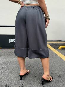 POPSWAY Calças elegantes e casuais de cintura alta, pernas largas, 7/10, para mulheres, com punhos dobrados, estilo solto, calças versáteis