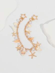 ROMWE Fairycore 1pc Ocean Vacation Theme Sea Shell, Starfish, Pearl Gold Color Charm Pendant Bag Decor Chain, Wedding, Festival, Birthday Decoration - Multicolor - View 6